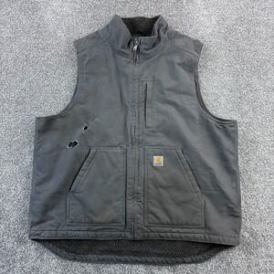Carhartt Mock Neck Sherpa Lined Vest Mens XL Gray Loose Fit Canvas OV4277